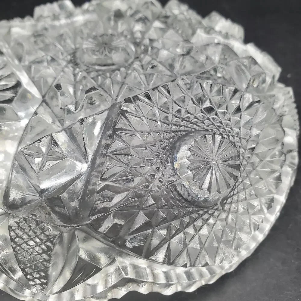 Vintage Clear Pressed Glass Nappy Dish Handled Bowl Starburst Daisy Pattern